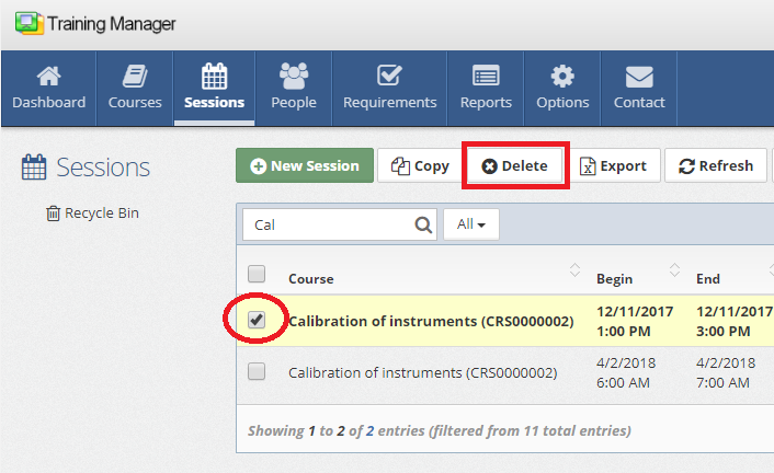 Delete Session from List