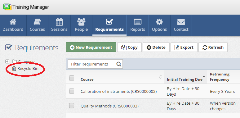 Recycle Bin Requirement