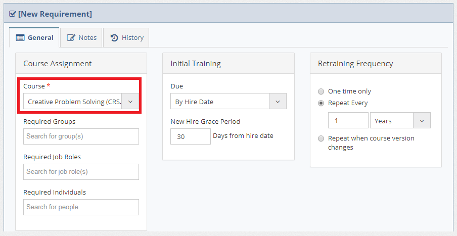 Select Course On Requirement Form