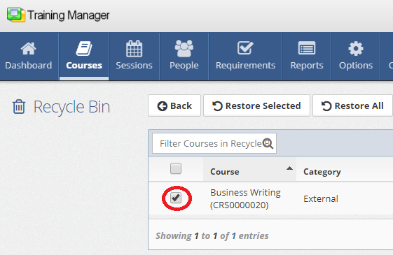 Select Course To Restore